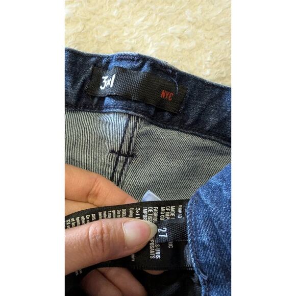 3x1 DENIM NYC Bootcut Whiskering Distress High Waist Dark Wash Jeans Size 27 - Picture 5 of 10